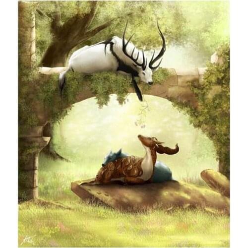 5D DIY Full Round Diamond Painting Animal Deer & Wolf Cross Stitch 3D Embroidery Rhinestone Mosaic Home Decor Gift Y332