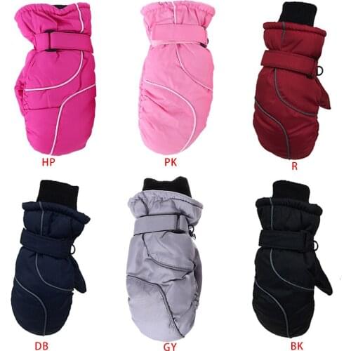 Toddler Kids Winter Snow Ski Gloves Waterproof Windproof Solid Color Patchwork Thicken Warm Adjustable Stretchy Mittens 5-9T