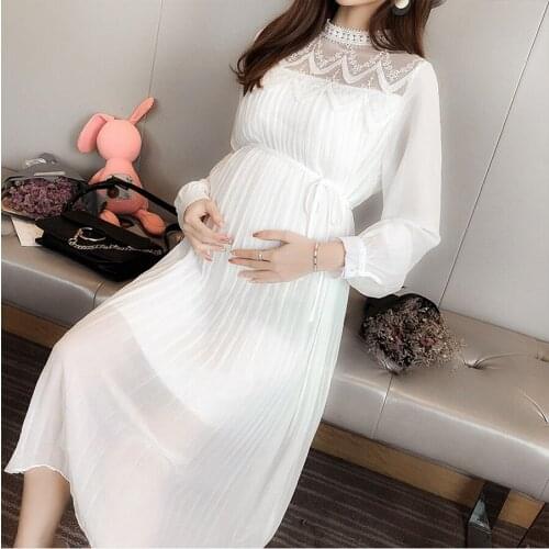 DHL 20pcs Chiffon Dresses Maternity Clothes For Pregnant Women Long Sleeve Pleated Dresses