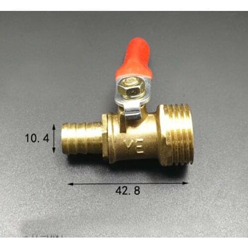 DN15 1/2" BSP Male x 10mm Hose Barb Tail Brass Ball Valve Water Gas 57 PSI Hole 7mm With Red Handle