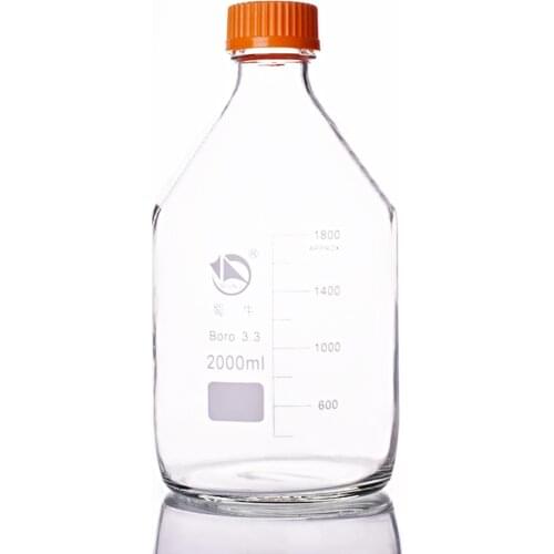 Reagent bottle,With yellow screw cover,Borosilicate glass 3.3,Capacity 2000ml,Graduation Sample Vials Plastic Lid
