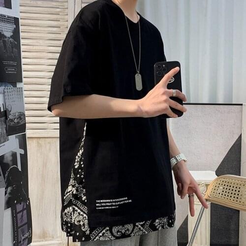 High Quality Men T Shirt Popular Stripe Print on Side Bottom Oversized T Shirt Military Streetwear Basketball Skateboarding Gift