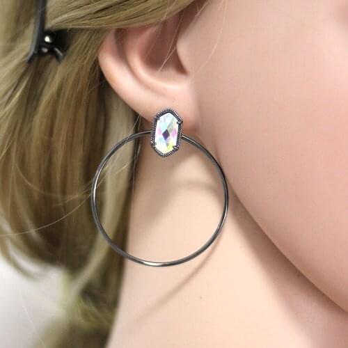 Geometric Druzy Big Round Hollow Out Stud Earrings For Women