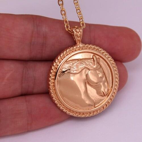 Hzew Round gold and silver color horse head pendant necklace horse necklaces jewelry gift