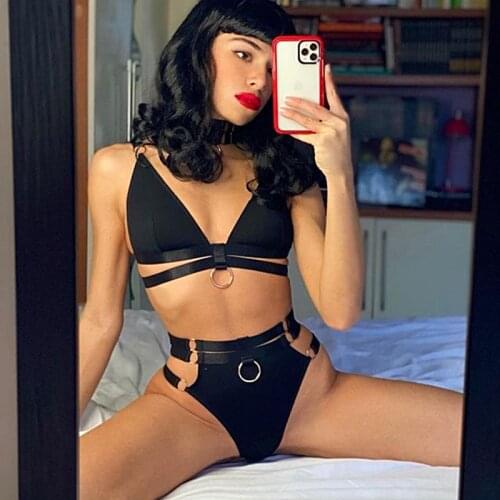 2-Piece Bra Set Women Wireless Bra + High Waisted Panty Bandage Underwear Set Ladies Ring Sexy Lingerie Set