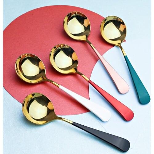 Creative Stainless Steel Spoons For Eating Desserts Coffee Stirring Household Round Spoons and Spoons Kitchen Tableware
