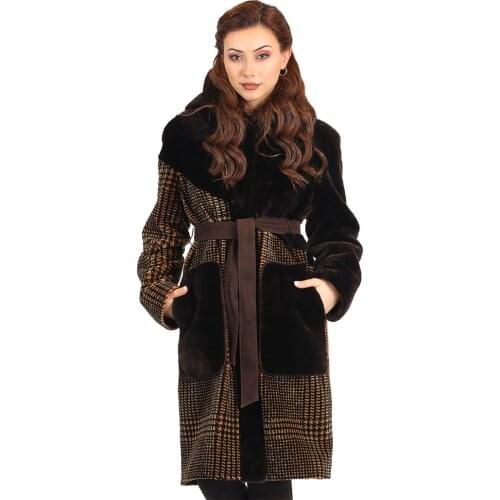 MODAQUEEN Store women whiskey color plaid pattern lamb and mutton fur special design coat 2012-i fashion cool unique original