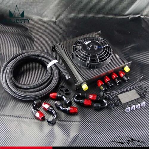 40 Row AN10 Engine Oil Cooler + 5M Oil Line Fittings + 7" Electric Fan Kit