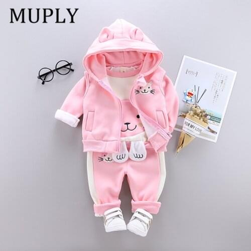 Fashion Kids Sets For Children Grils Boys Clothes Animal Bear Print Autumn Winter Warm Baby Clothes Sport Suit Outfits