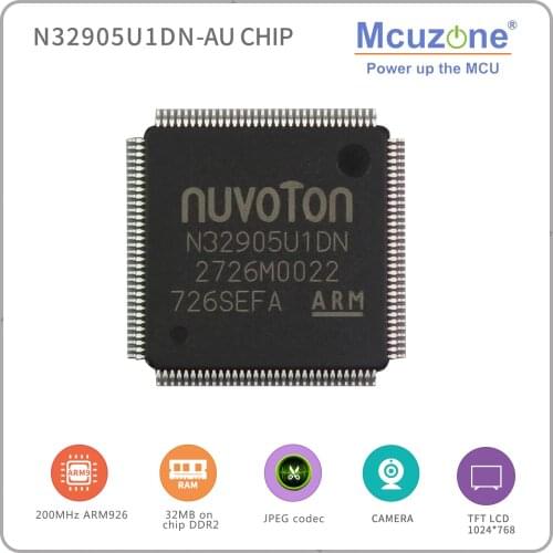 N32905U1DN, NUVOTON ARM926 core based Soc, with on chip 32MB DDR, USB, LCDC, CMOS interface, JPEG codec, QFP128