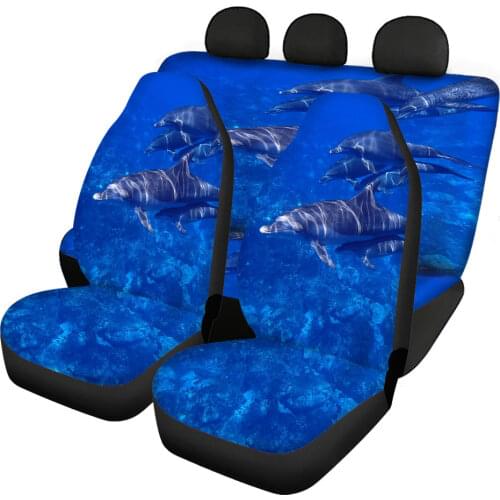 3D Dolphin Print Car Seat Cover Set Universal Car Seat Protector Seat Cushion Full Cover for Most Car SUV Truck Front Back Seat