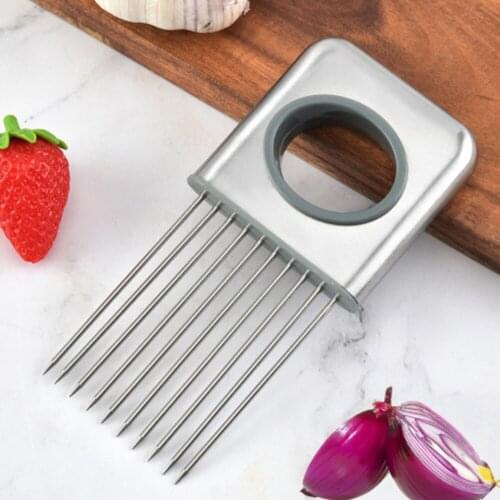 Stainless Steel Onion Needle Onion Fork Vegetables Fruit Slicer Cutter Cutting Safe Aid Holder Kitchen Accessories Tools