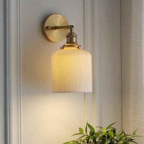 Nordic Ceramic LED Wall Light Bathroom Mirror Bedroom Modern Japanese Style Vintage Wall Lamp Sconce LED Lighting MJ1022