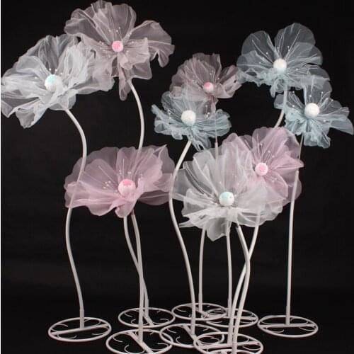 New Wedding Props Road Lead Silk Yarn Flower With PVC Pole Shelf Hotel Party Stage Layout Net Flower Window Display Flower Stand