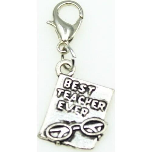 Wholesale 50pcs Best Teacher Ever dangle charms with lobster clasp charms for pendant bracelet accessories diy jewelry