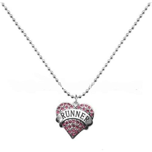Wholesale Crystal Heart Pendant Engraved Runner Sports Necklace