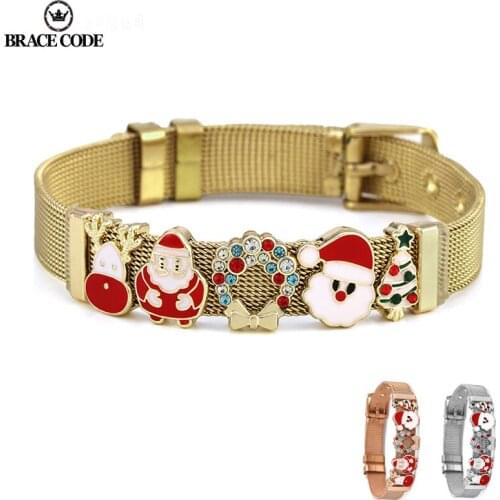 BRACE CODE Elk Santa Claus Christmas Tree Pendant Holiday Gift Titanium Steel Fine Bangles Mens and Womens Christmas Bracelets