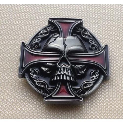 Skull belt buckle with Red enamel with pewter finish JF-BY198 free shipping