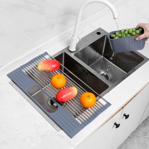 GENNISSY Roll Up Dish Drying Rack Over The Sink Collapsible Multipurpose Silicone Coated Stainless Steel Dish Drainer Mat