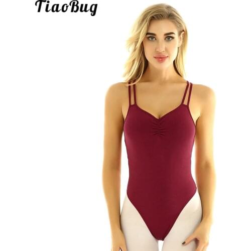TiaoBug Women Adult Spaghetti Straps Criss Cross Built In Shelf Bra Leotard Gymnastics Bodysuit Ballet Dancewear