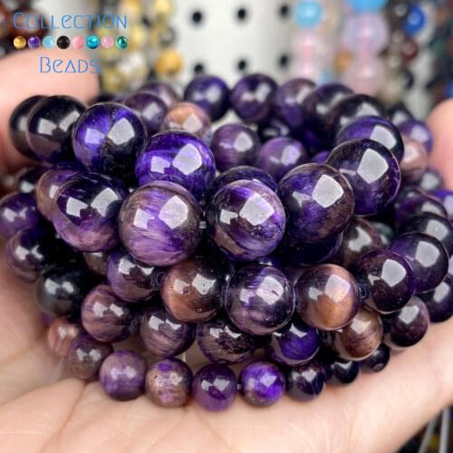 Natural Stone Purple Tiger Eye Beads Loose Spacer Round For Jewelry Making 6-10MM DIY Bracelet Accessories Wholesale