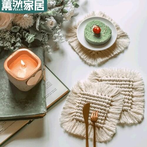 Handwork Woven Mat Home Coaster Creative Thermal Insulation Square Cup Mats Pads