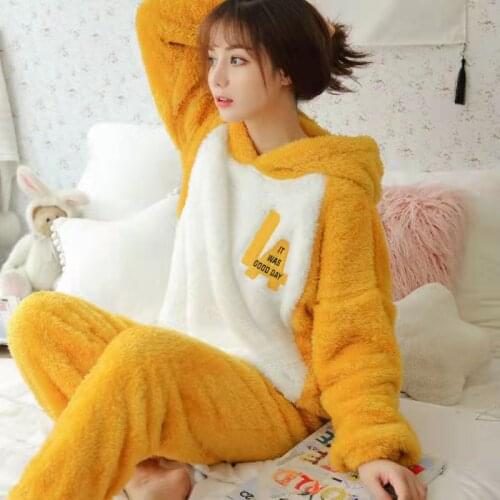 Thick Warm Coral Velvet Pajamas Sets For Women Girls Sleepwear Suit Winter Nightwear Cartoon Pijama Mujer Cute Pajamas Homewear