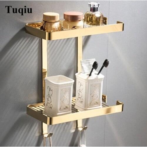 Solid Brass Wall Mounted Gold Bathroom Corner Shelf Bathroom Shampoo Shelf Bath Shower Shelf Soap Holder Bathroom Accessories
