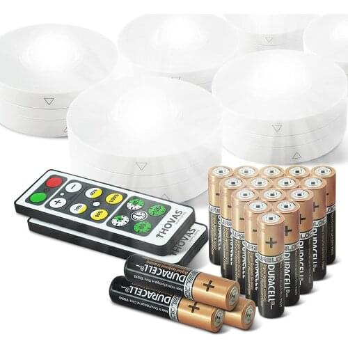 THOVAS Smart Lights LED Under Cabinet Light Adjustable Remote Control/Push Button Showcase Wall Lamp Battery Operated CK30 6pk