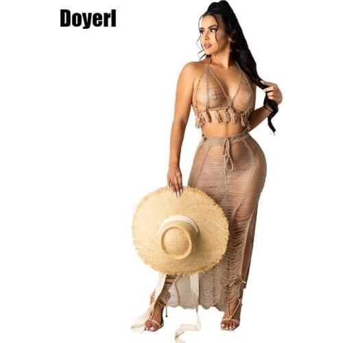 Crochet Summer Beach Dress Women Sexy Backless Maxi Dress Open Back Tassel Hollow Out Vacation Party Long Dress for Women 2021