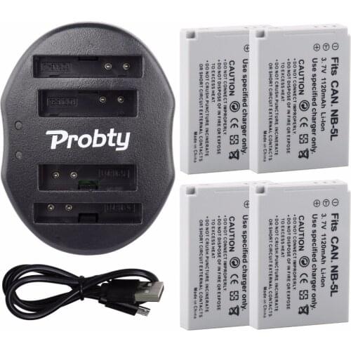 4Pcs NB-5L NB 5L Battery + USB Dual Charger for Canon PowerShot SD790IS SD850IS SD870IS SD880IS SD890IS SD970IS SD990IS SX200IS