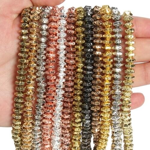 Natural Lava Rock Hematite Stone Facete Beads Gold Black Rondelle Spacer Beads for Jewelry Making DIY Handmade Bracelets 15