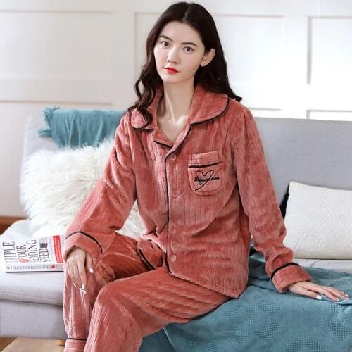 Women Pajama Sets Autumn Winter Flannel Cartoon Warm Pyjamas Women Homewear Animal Sleepwear Cute Female Pajama