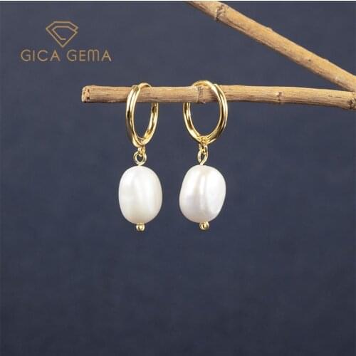 GICA GEMA Unusual Freshwater Pearls Drop Earrings For Women Real 925 Sterling Silver Geometric Anniversary Engagement Jewelry