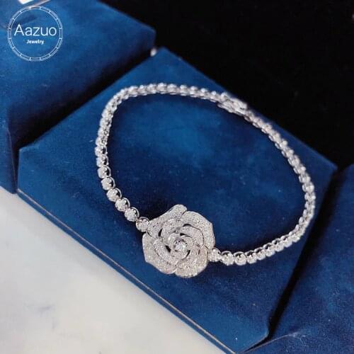 Aazuo Real 18K White Gold Real Diamonds Fine Jewelry Rose Flower Bracelet gifted for Women Birthday Party Au750