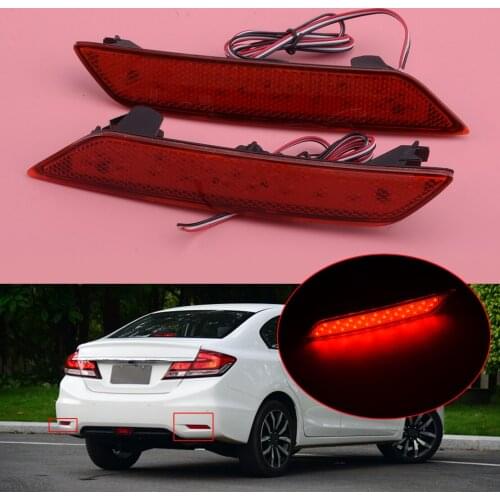 1 Pair Red Lens LED Rear Bumper Reflector Brake Light Car 12V Fit for Honda Civic Sedan 33505TR0A51 33555TR0A51 2013 2014 2015