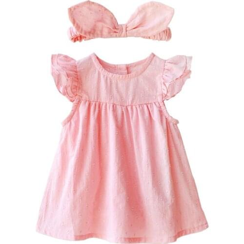 Sleeveless Princess Dress Baby Drees Sets Newborn Infant Girl Cotton Pink White Dress+Headband 2Pcs Conjunto Infantil Menina