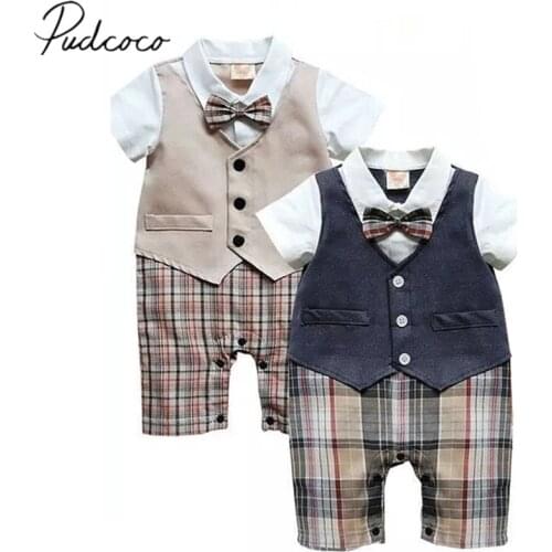2020 Baby Summer Clothing Newborn Infant Baby Boy Gentleman Suit Formal Bow Tie Romper+ Shorts Outfit 2Pcs Clothes 0-3T