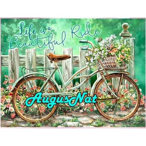 5d full diamond painting bicycle daimond embroidery flowers diamant rhinestone picture oil paint by number canvas paint big