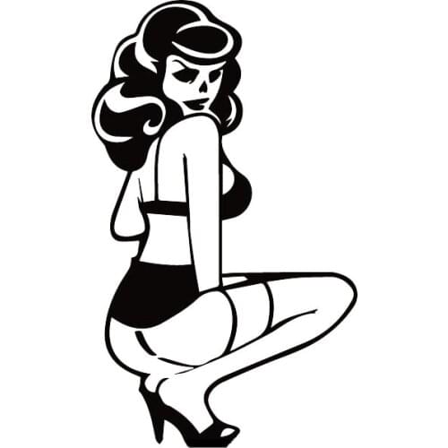8.8*14.9CM Squat Sexy Smiling Bad Girl Fashion Black/Silver Car Sticker Vinyl Decals Good Design Covering The Body C20-0236