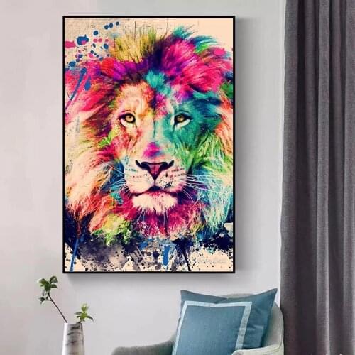 Abstract Animal Painting Colorful Lion Painting Art Canvas Painting Posters and Prints Wall Art Picture Living Room Home Decor