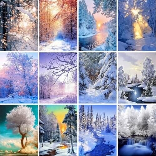 EverShine Diamond Embroidery Landscape 5D Diamond Painting Full Square Winter Cross Stitch Tree Picture Rhinestones Home Decor