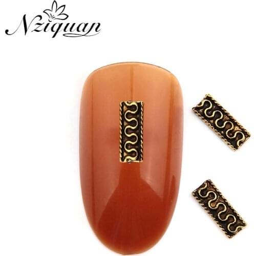 NZIQUAN 20pcs/box antique silver rectangular metal nail art decoration accessories 3d nail art decoration DIY art nail stickers