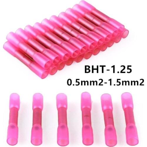 BHT1.25 RED Insulated Heat Shrink Butt Wire Electrical Crimp Terminal Connector for 18-22AWG, 0.5-1.5mm2 wires Joints