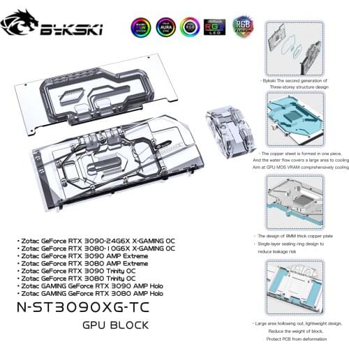 Bykski GPU Water Cooling Block With Active Backplane,Waterway Back Plate Cooler For Zotac RTX 3090 3080 Gaming OC N-ST3090XG-TC