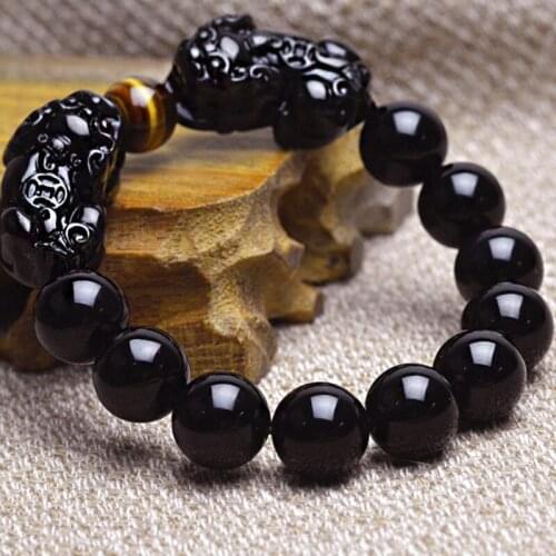 Feng Shui Gift Double Pi xiu Gold Obsidian Heart Sutra Couple Bracelet for man and women Attract Wealth Good Luck Jewellery