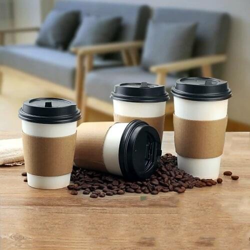25pcs Paper Coffee Cup Disposable Paper Cup With Lid Cover cold hot drink takeaway packaging Tea Cup Drinking Accessories