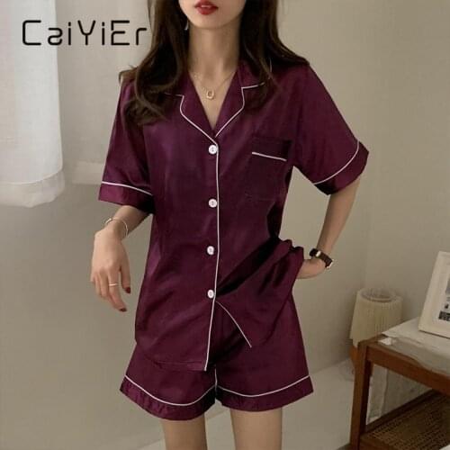 CAIYIER Solid Color Women Silk Nightwear Turn-down Collar Short Sleeve Sleepwear Female Soft Lingerie Plus Size Pajamas Set 5XL