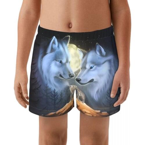 Wolf kid Printing Swimwear Shorts Swimming Breathable Built-In Beam Line Briefs Swimming Trunks Beach Wear