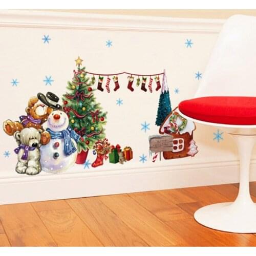 Home Decoration PVC Wall Sticker Christmas Tree Snowman Vinyl Wall Decoration Living Room Bedroom Sticker
